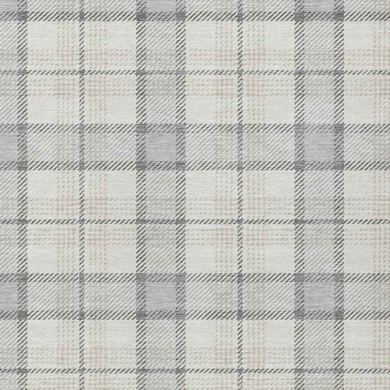 5' X 8' Silver And Gray Plaid Washable Indoor Outdoor Area Rug