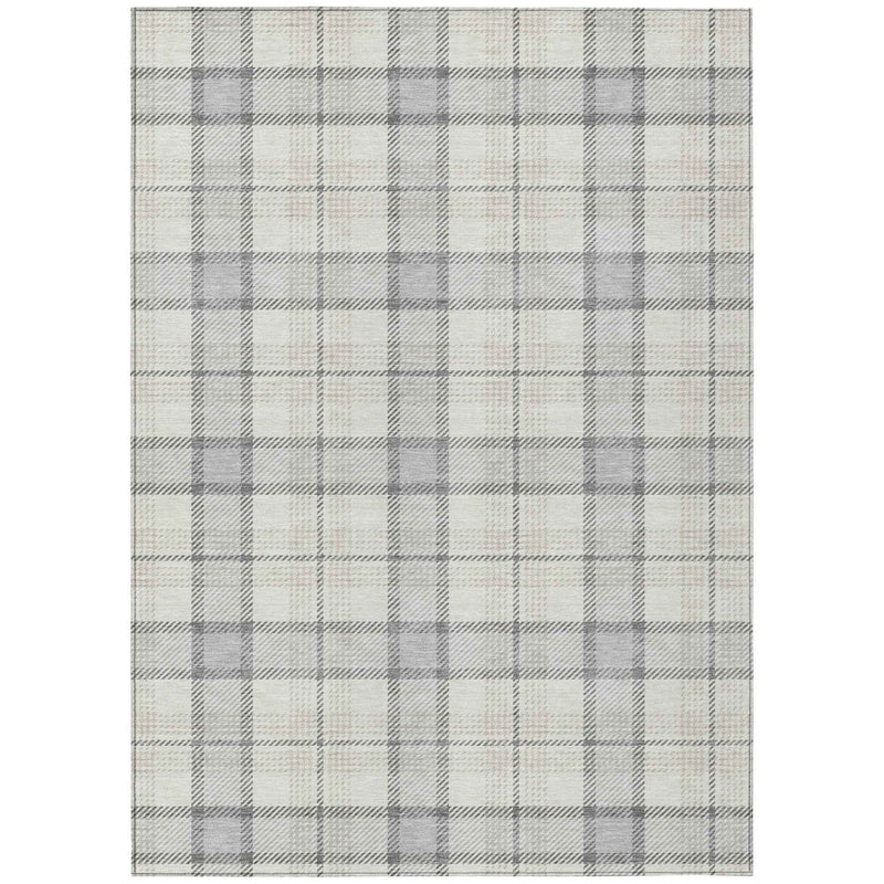 5' X 8' Silver And Gray Plaid Washable Indoor Outdoor Area Rug