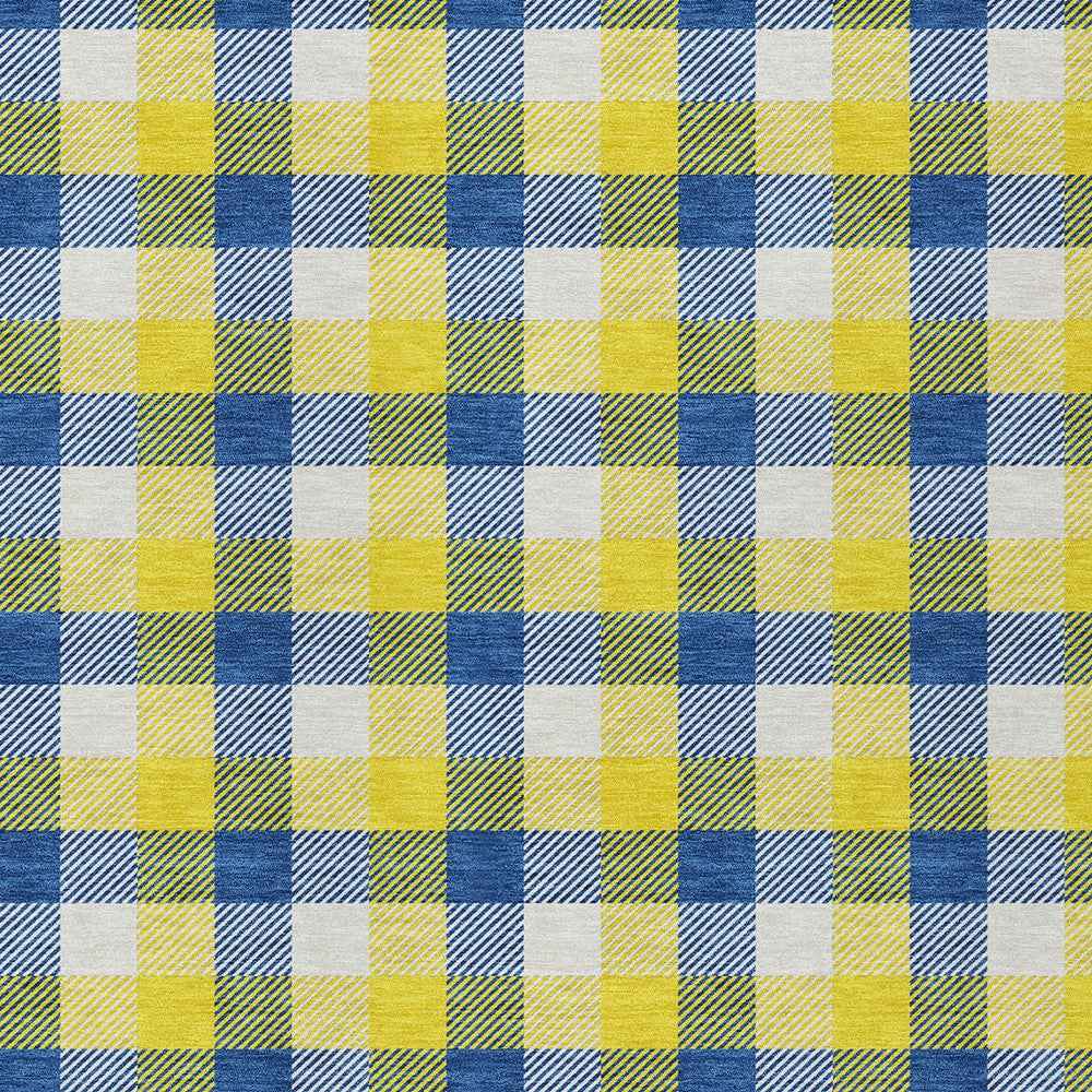 10' X 14' Yellow Blue And Beige Plaid Washable Indoor Outdoor Area Rug