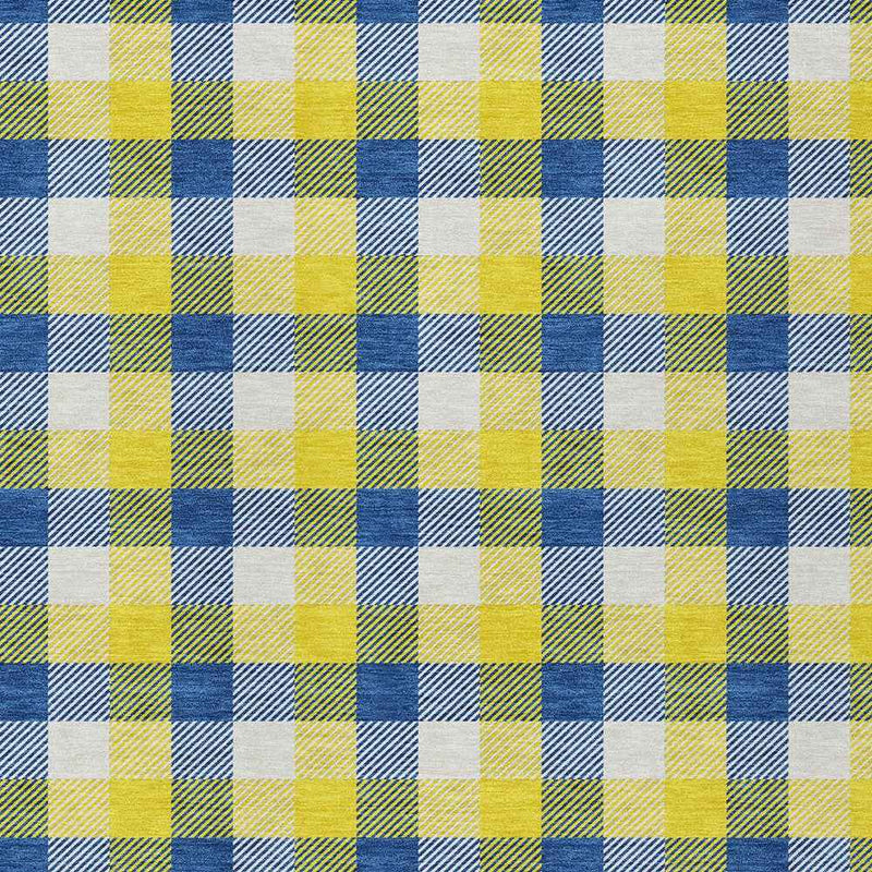 10' X 14' Yellow Blue And Beige Plaid Washable Indoor Outdoor Area Rug