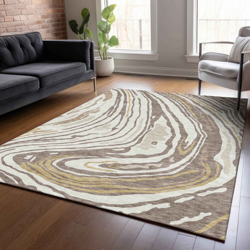 5' X 8' Taupe Brown And Beige Abstract Washable Indoor Outdoor Area Rug