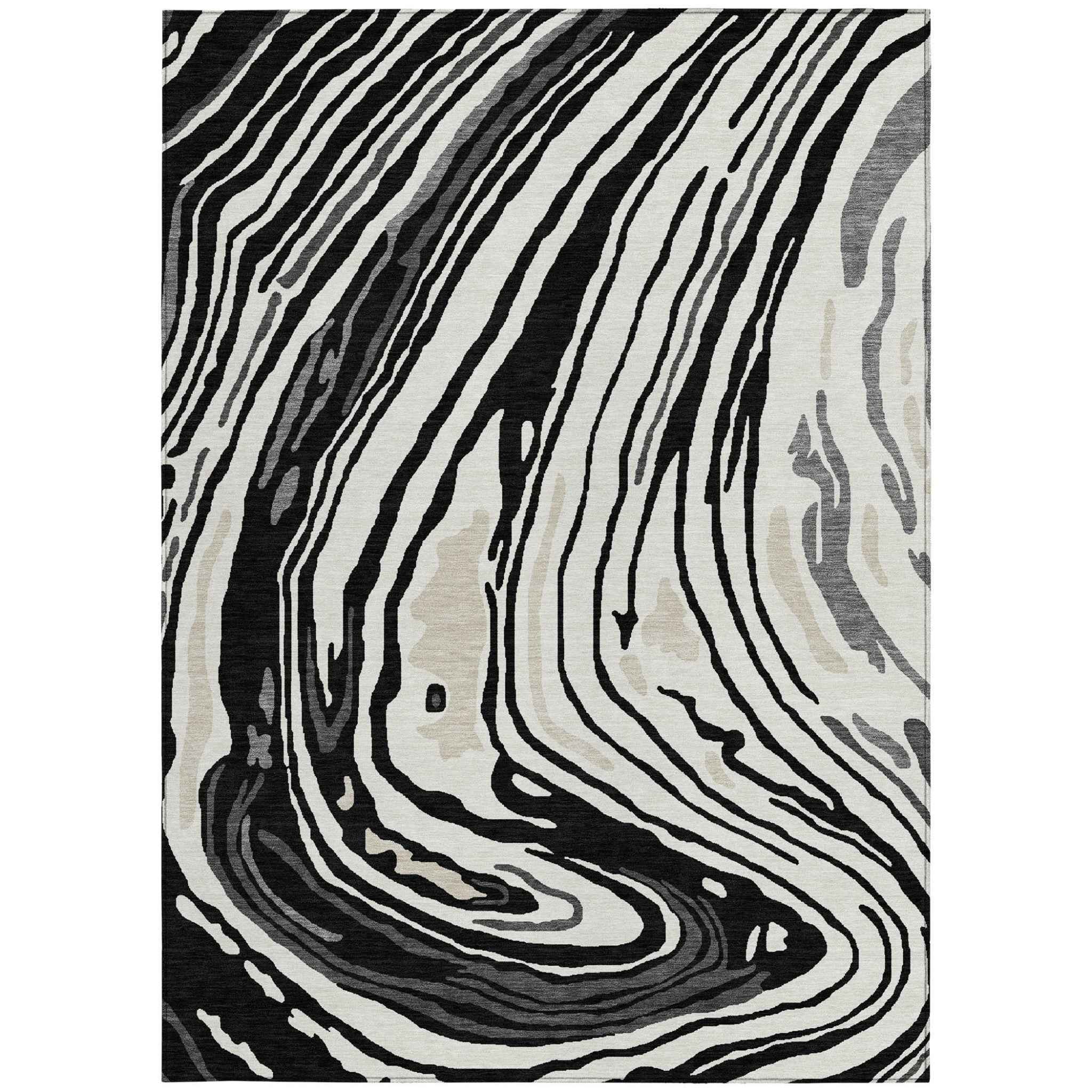 3' X 5' Black Gray And Ivory Abstract Washable Indoor Outdoor Area Rug