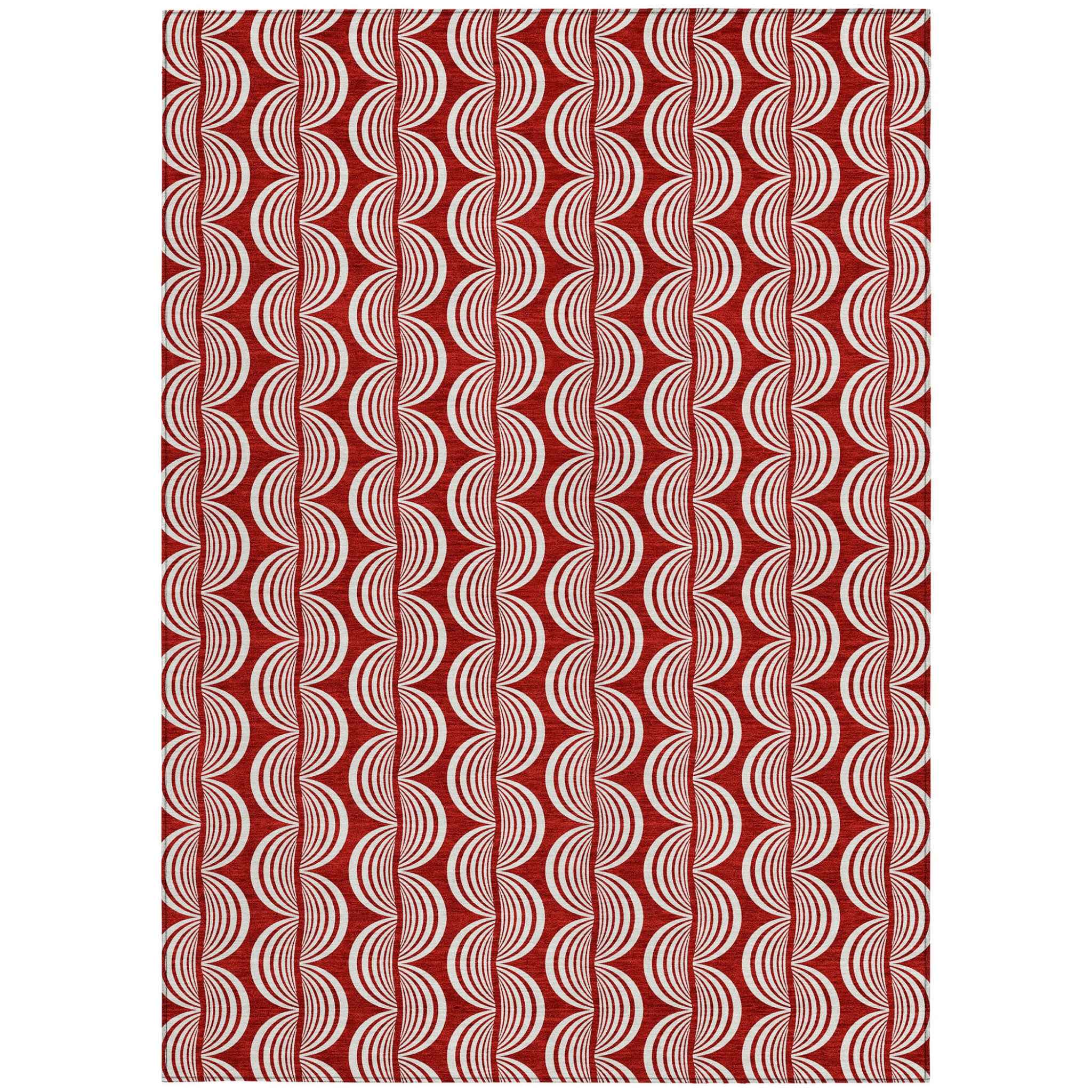 10' X 14' Red And Ivory Ogee Washable Indoor Outdoor Area Rug