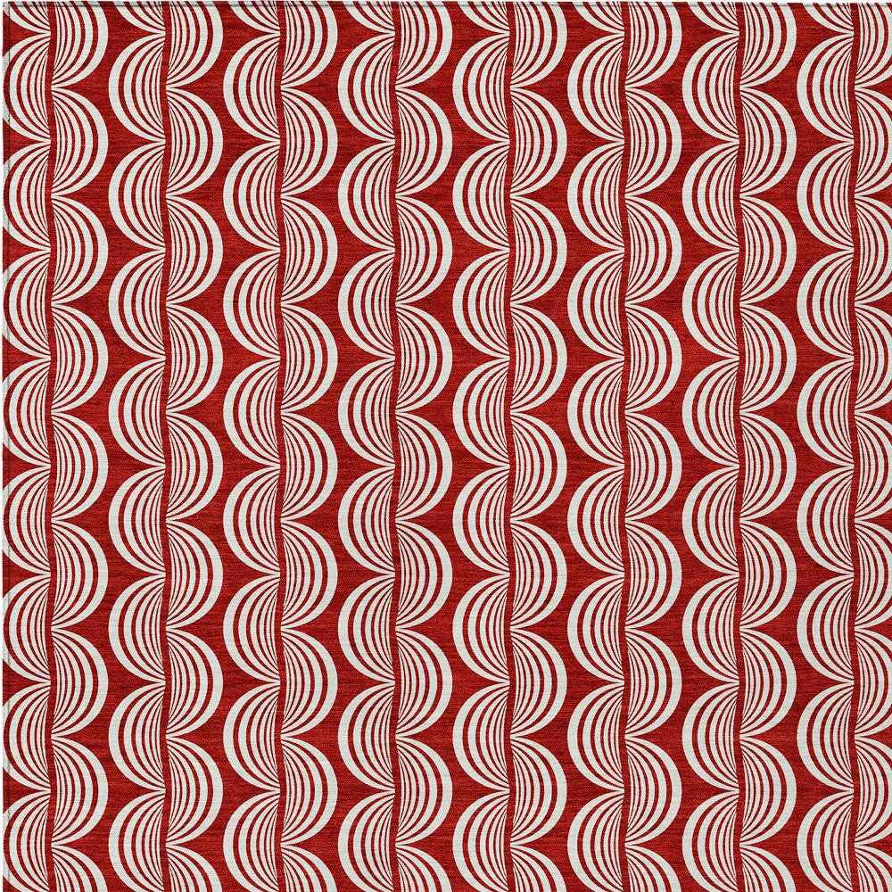 10' X 14' Red And Ivory Ogee Washable Indoor Outdoor Area Rug