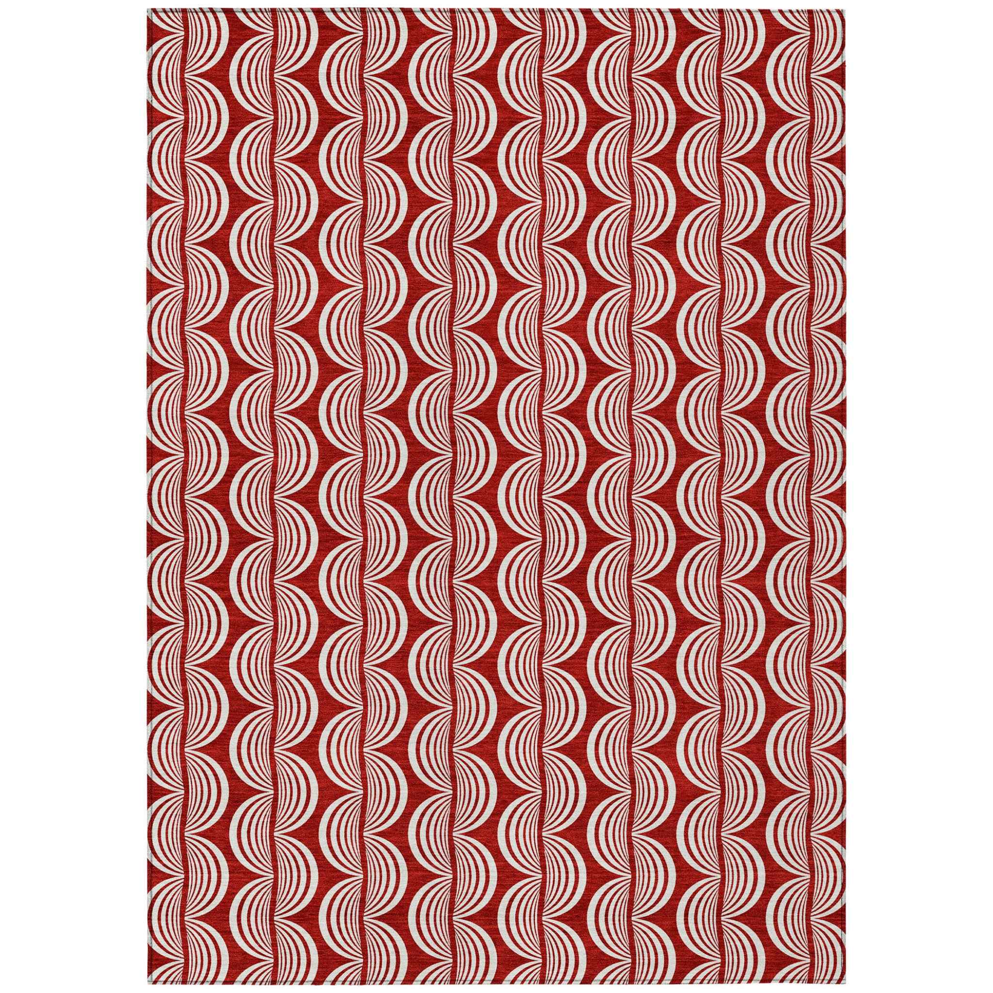 10' X 14' Red And Ivory Ogee Washable Indoor Outdoor Area Rug
