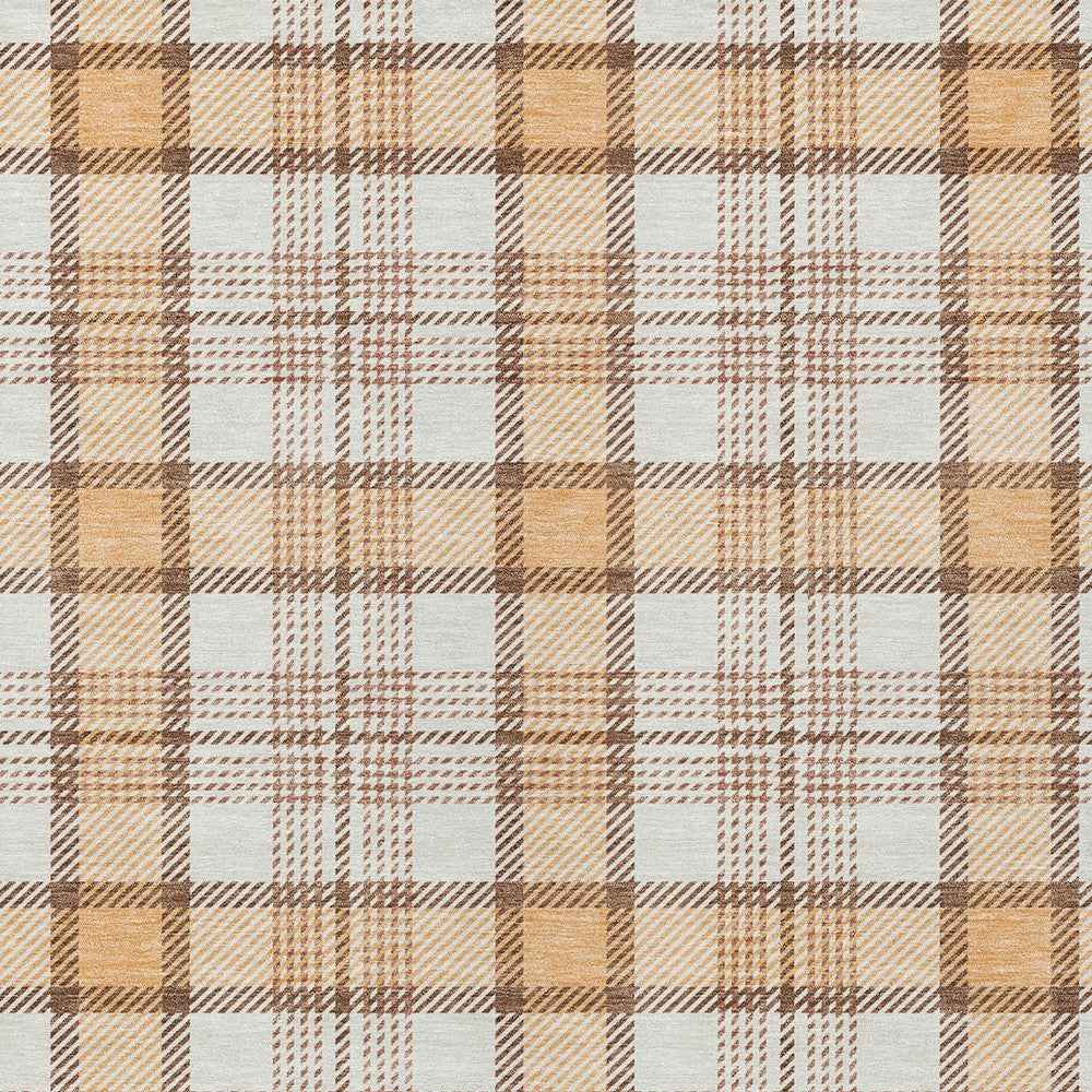 3' X 5' Peach And Beige Plaid Washable Indoor Outdoor Area Rug