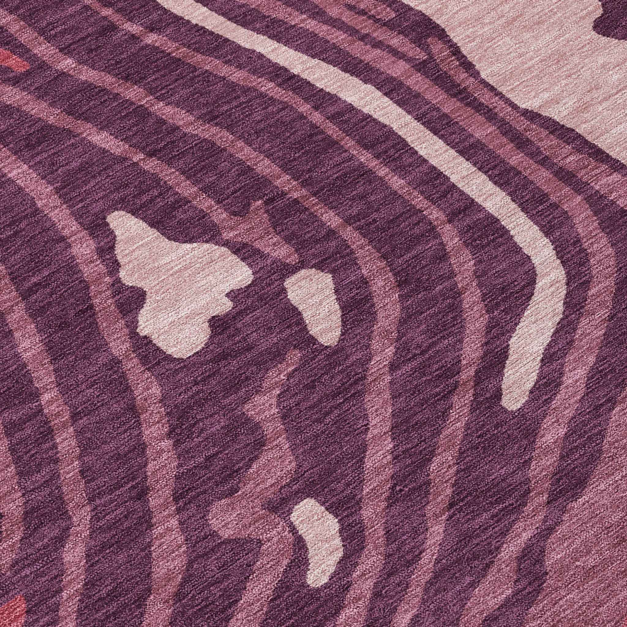 3' X 5' Burgundy Brick Red And Ivory Abstract Washable Indoor Outdoor Area Rug