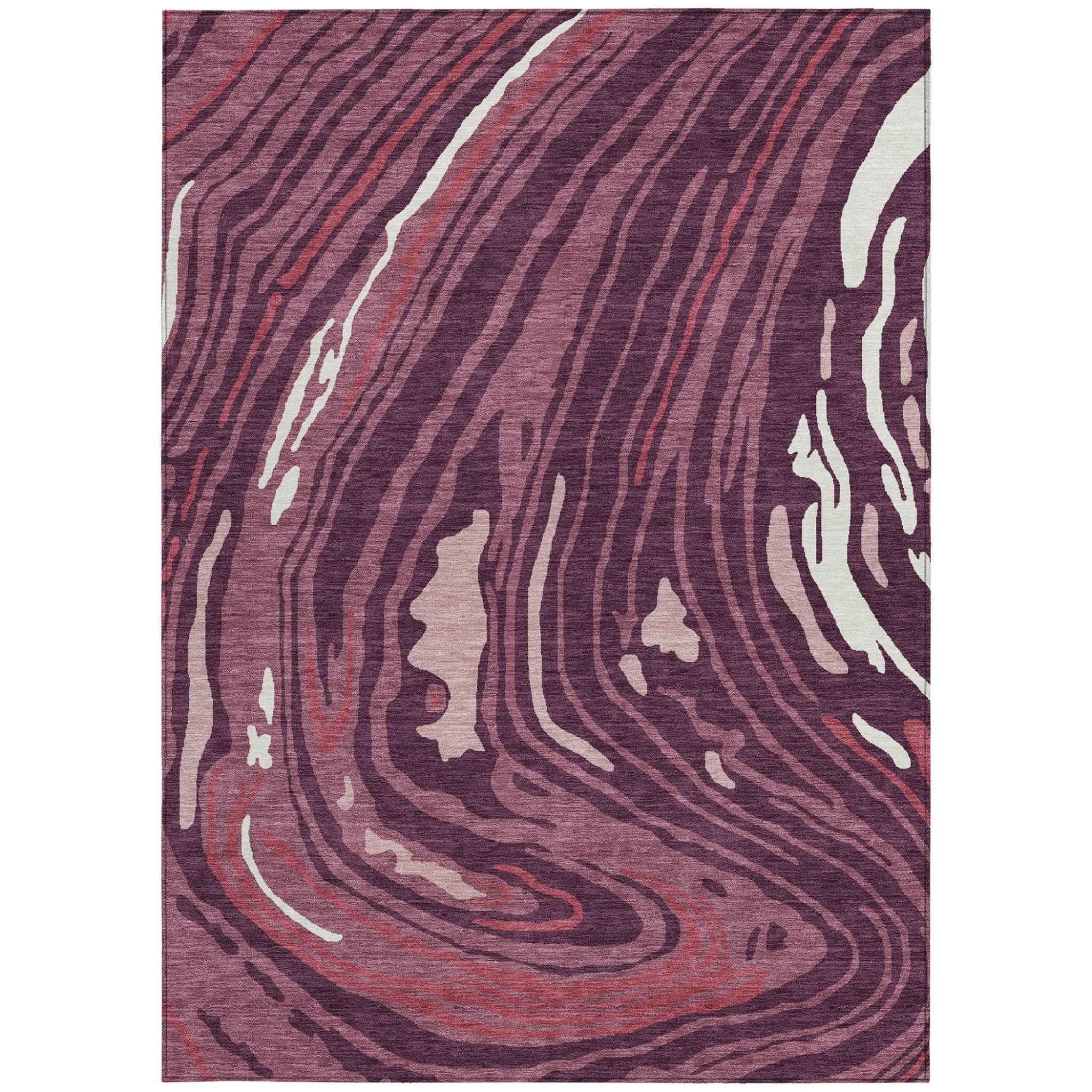 3' X 5' Burgundy Brick Red And Ivory Abstract Washable Indoor Outdoor Area Rug