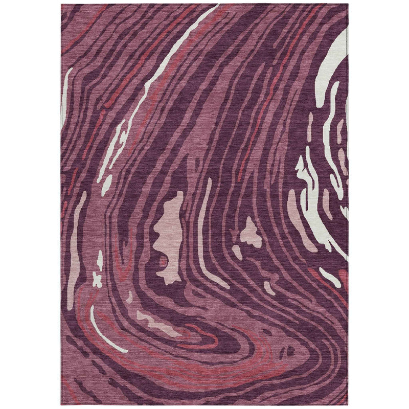 3' X 5' Burgundy Brick Red And Ivory Abstract Washable Indoor Outdoor Area Rug