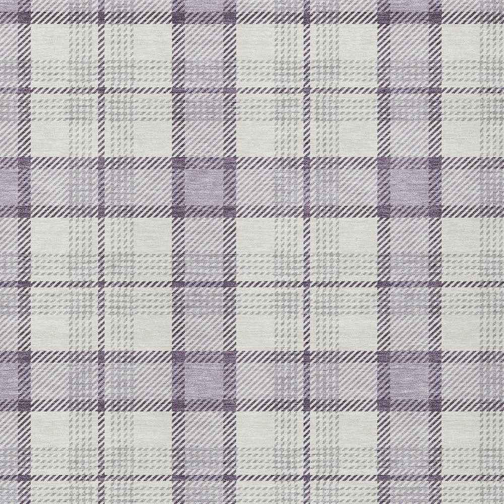 9' X 12' Lavender Purple And Gray Plaid Washable Indoor Outdoor Area Rug
