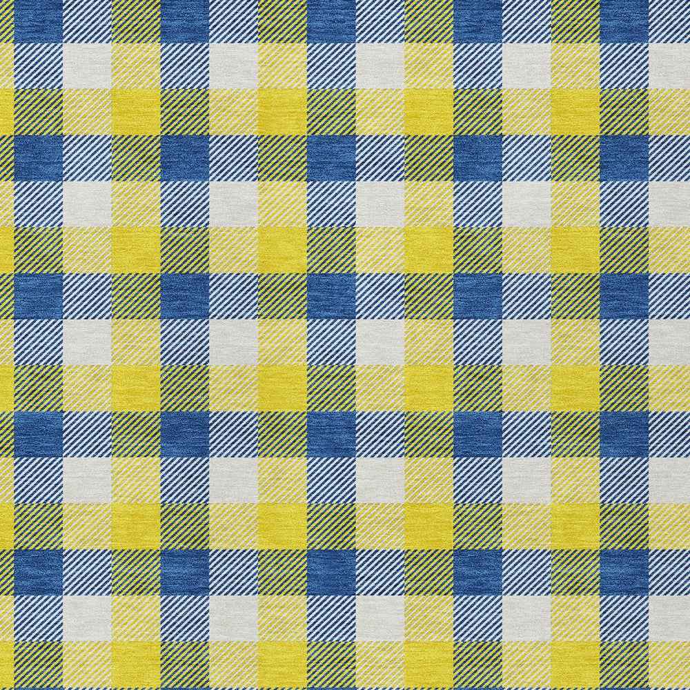 3' X 5' Yellow Blue And Beige Plaid Washable Indoor Outdoor Area Rug