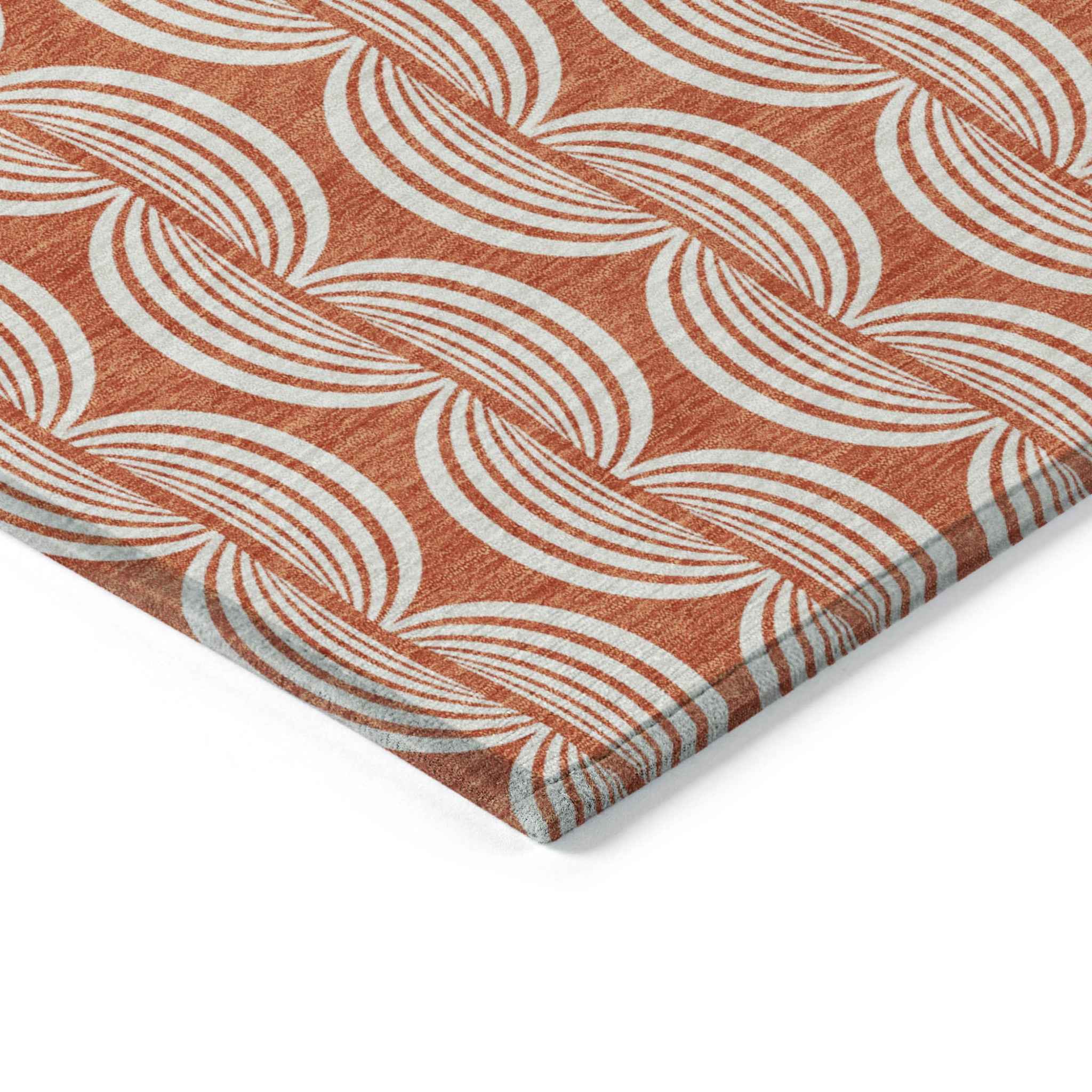 5' X 8' Coral And Beige Ogee Washable Indoor Outdoor Area Rug