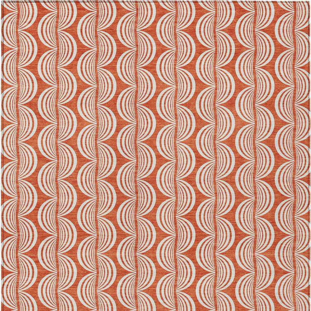 5' X 8' Coral And Beige Ogee Washable Indoor Outdoor Area Rug