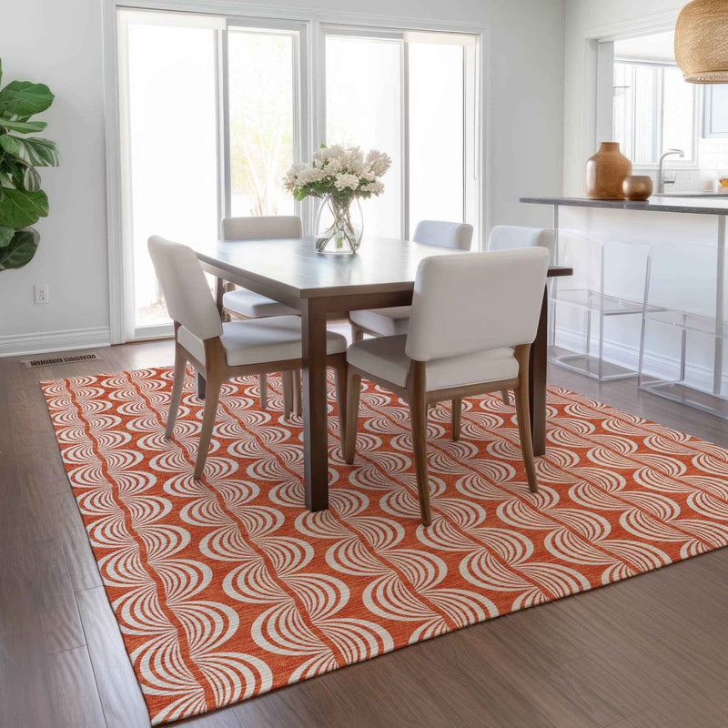 5' X 8' Coral And Beige Ogee Washable Indoor Outdoor Area Rug
