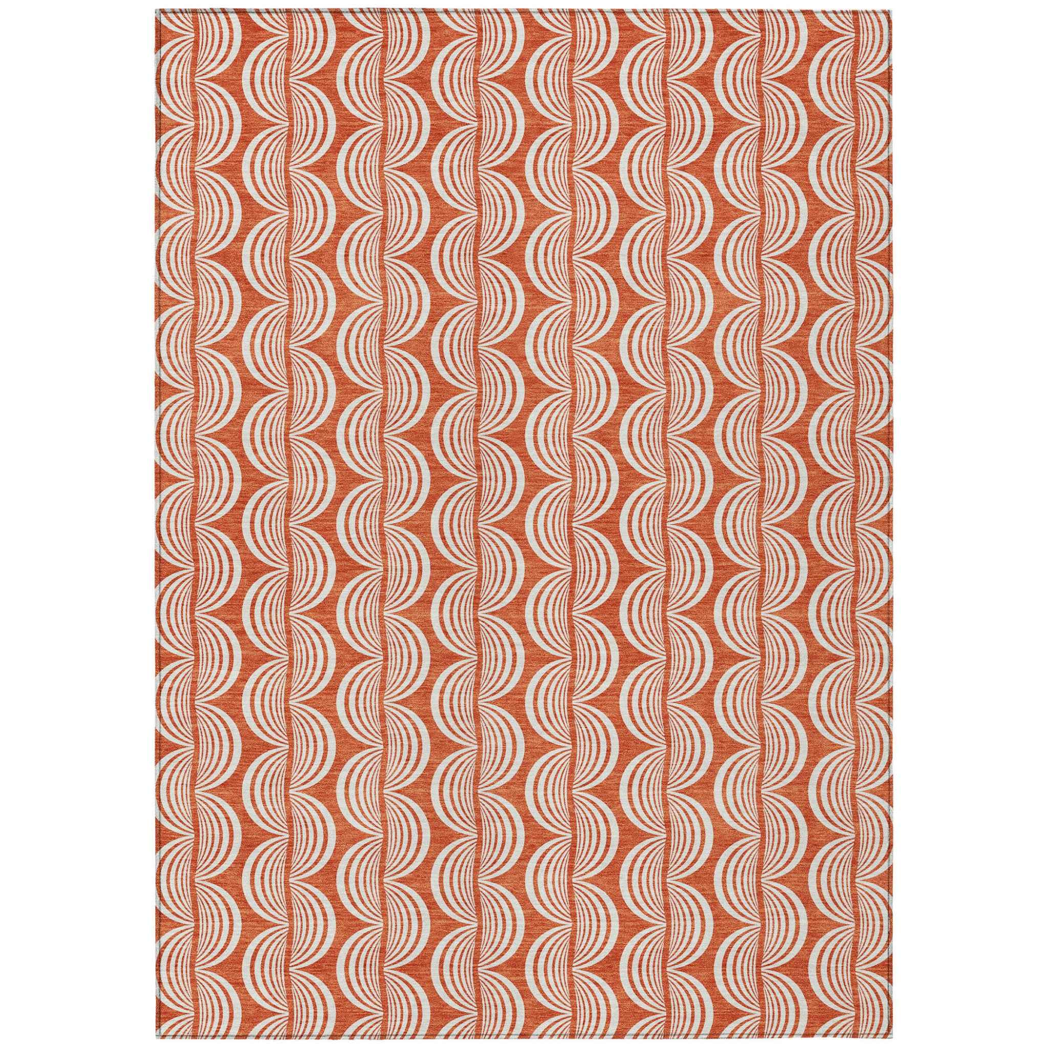 5' X 8' Coral And Beige Ogee Washable Indoor Outdoor Area Rug
