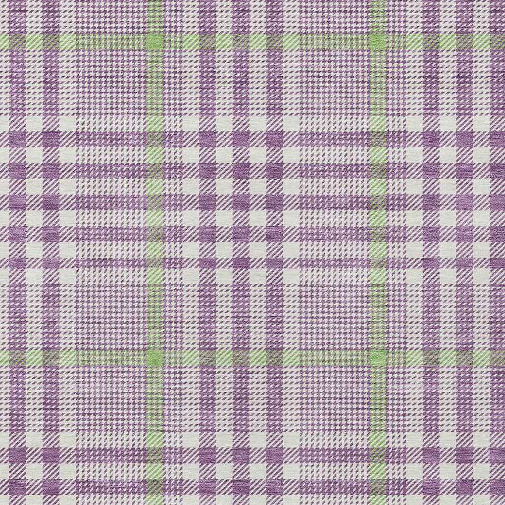 8' X 10' Purple Green And Ivory Plaid Washable Indoor Outdoor Area Rug