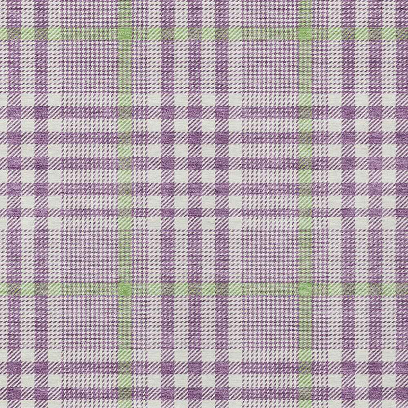 8' X 10' Purple Green And Ivory Plaid Washable Indoor Outdoor Area Rug
