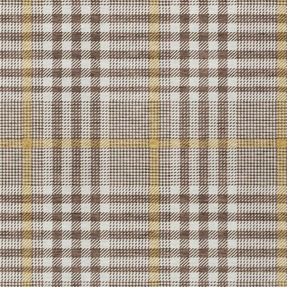 5' X 8' Brown And Beige Plaid Washable Indoor Outdoor Area Rug