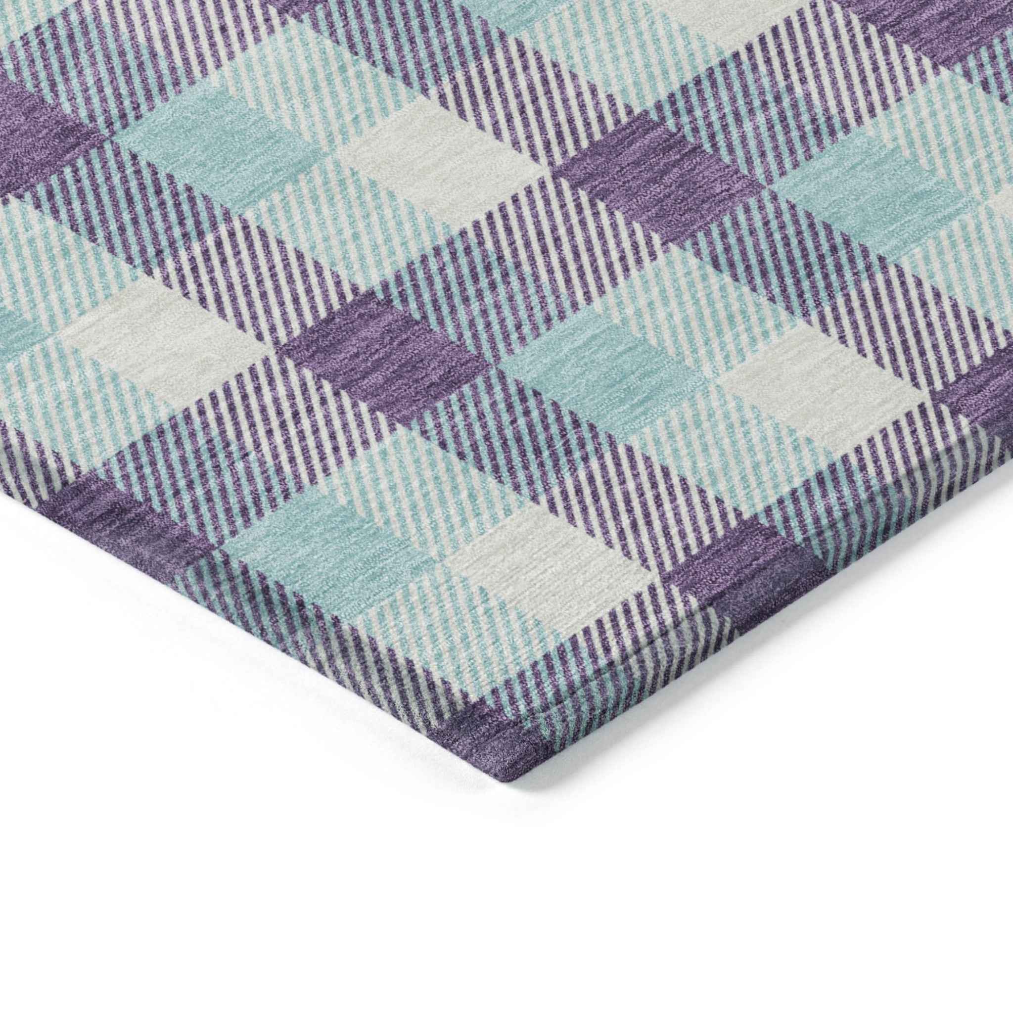 8' X 10' Purple Aqua And Beige Plaid Washable Indoor Outdoor Area Rug
