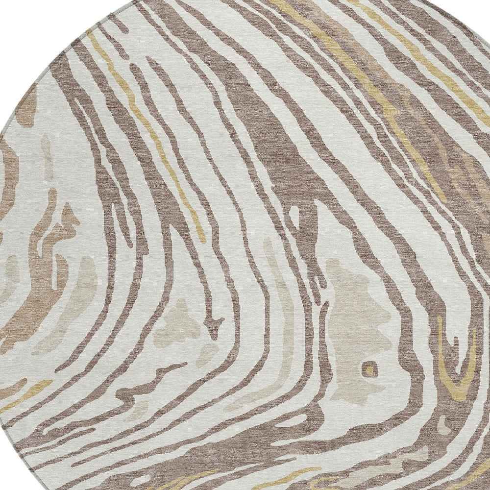 8' Taupe Brown And Beige Round Abstract Washable Indoor Outdoor Area Rug