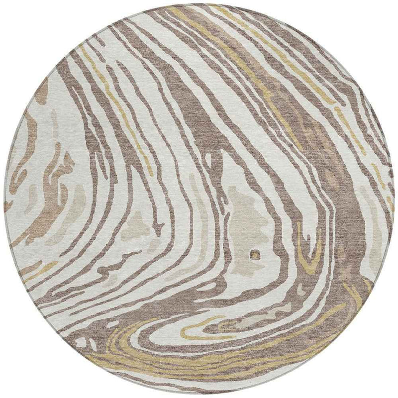 8' Taupe Brown And Beige Round Abstract Washable Indoor Outdoor Area Rug
