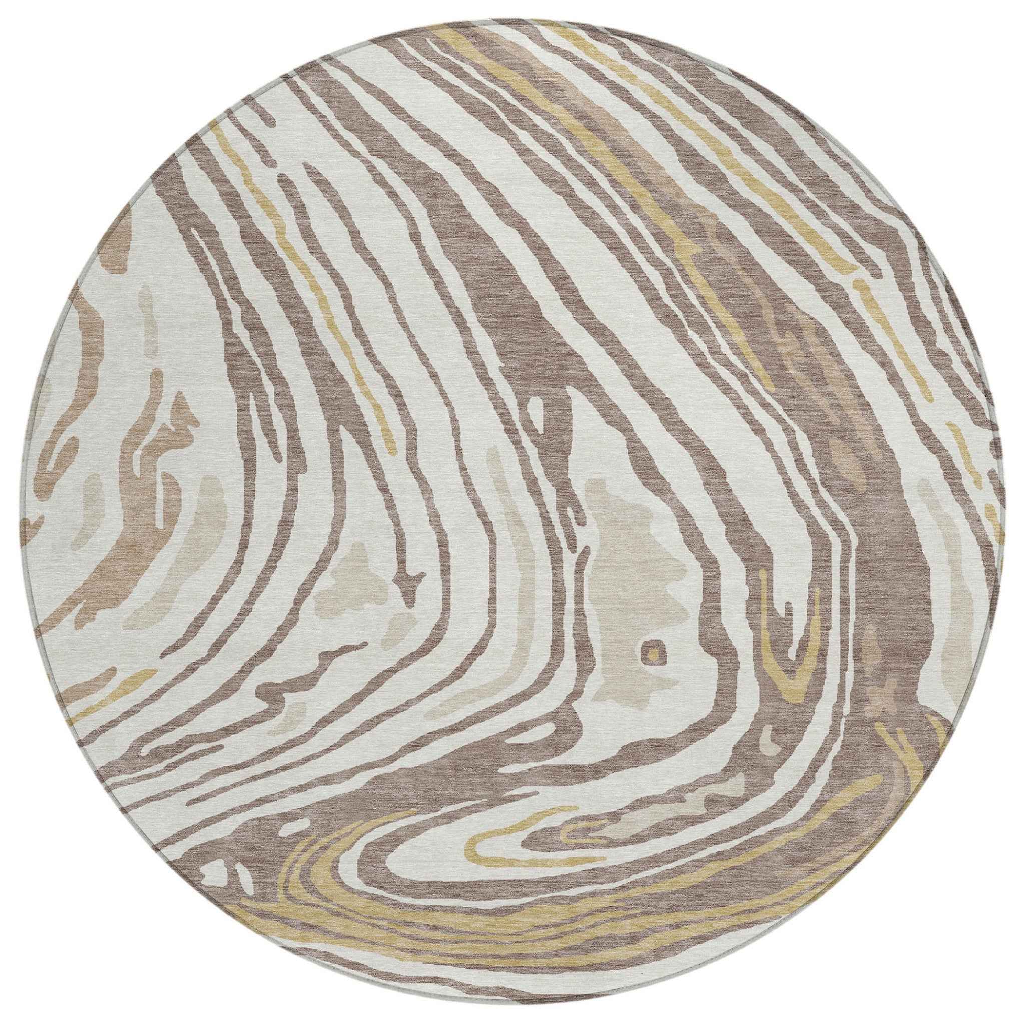 8' Taupe Brown And Beige Round Abstract Washable Indoor Outdoor Area Rug