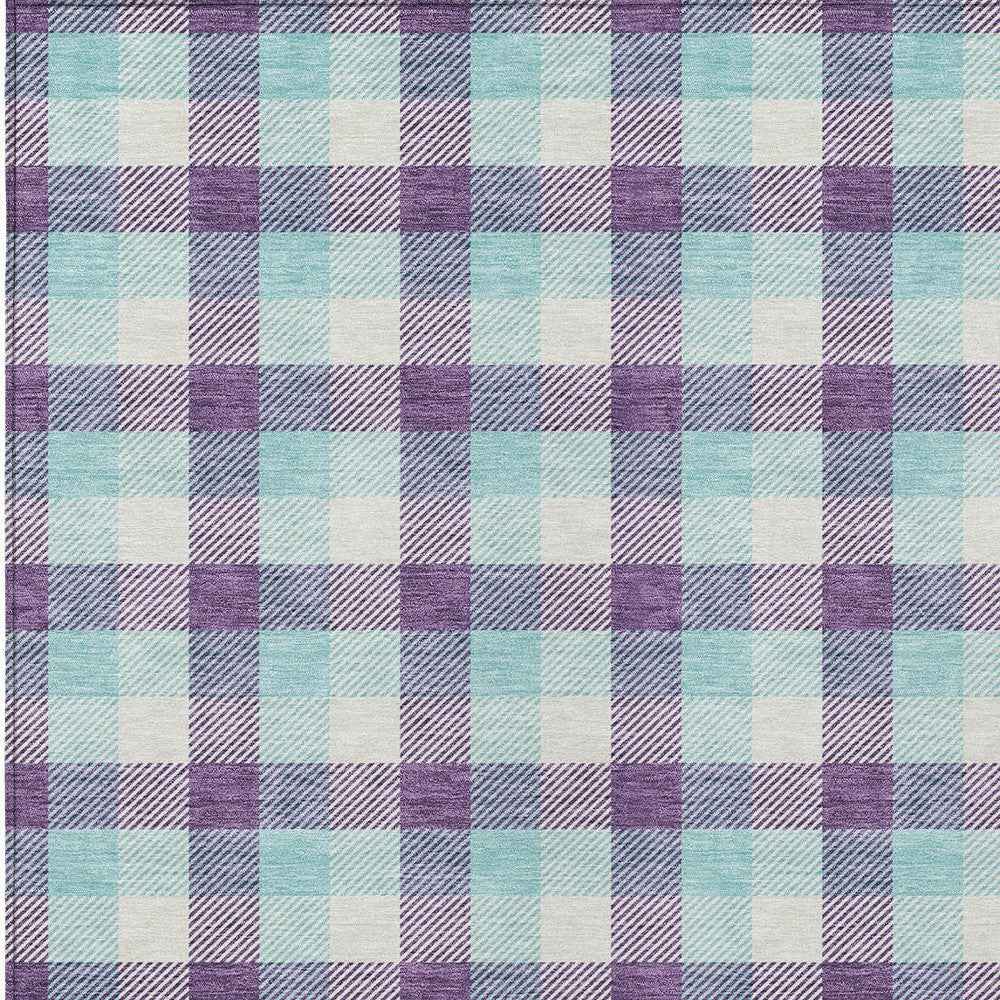 5' X 8' Purple Aqua And Beige Plaid Washable Indoor Outdoor Area Rug