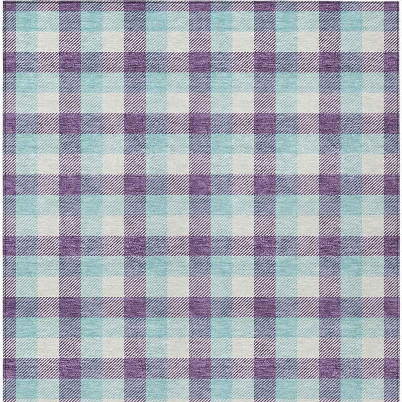 5' X 8' Purple Aqua And Beige Plaid Washable Indoor Outdoor Area Rug