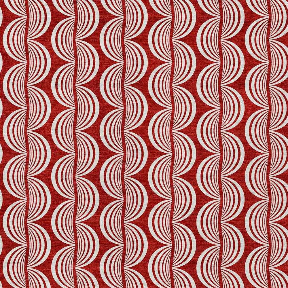 9' X 12' Red And Ivory Ogee Washable Indoor Outdoor Area Rug