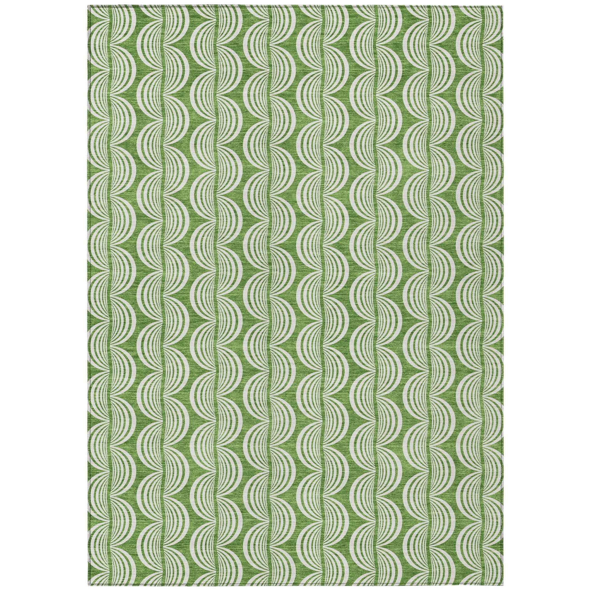 5' X 8' Green And Ivory Ogee Washable Indoor Outdoor Area Rug