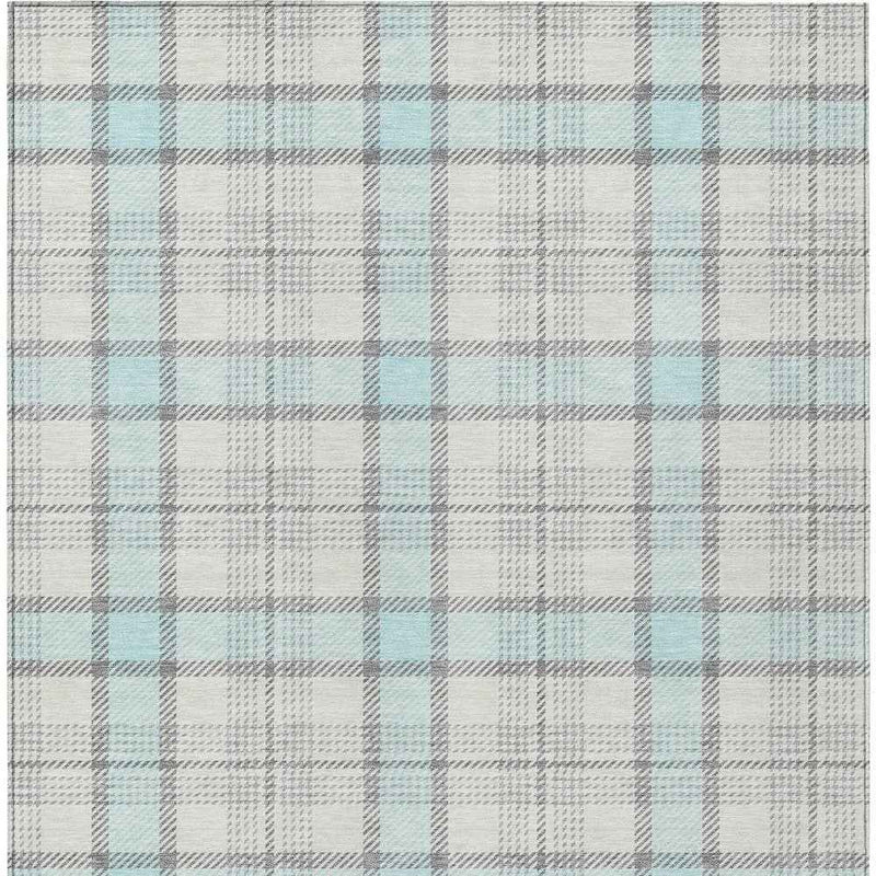 8' X 10' Sky Blue And Gray Plaid Washable Indoor Outdoor Area Rug