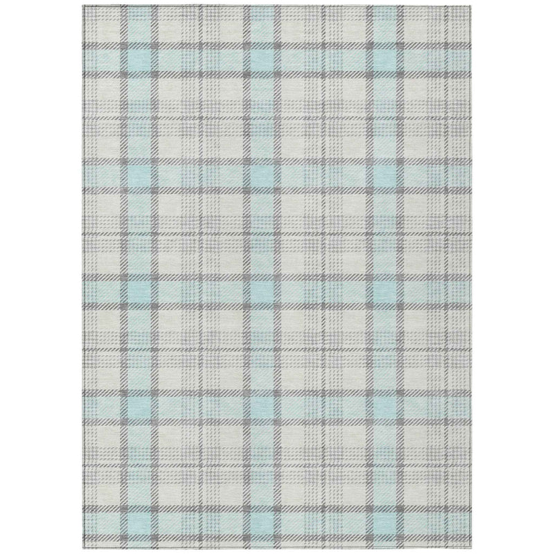 8' X 10' Sky Blue And Gray Plaid Washable Indoor Outdoor Area Rug