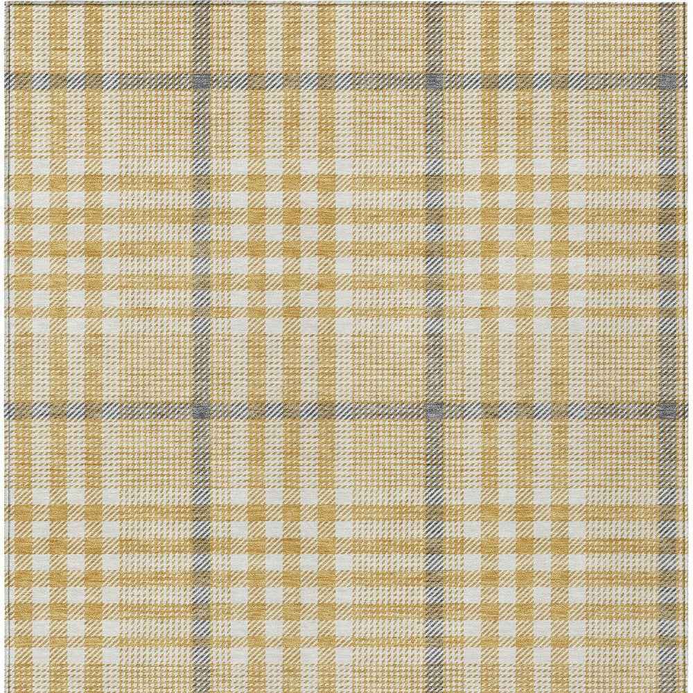 9' X 12' Gold Gray And Beige Plaid Washable Indoor Outdoor Area Rug