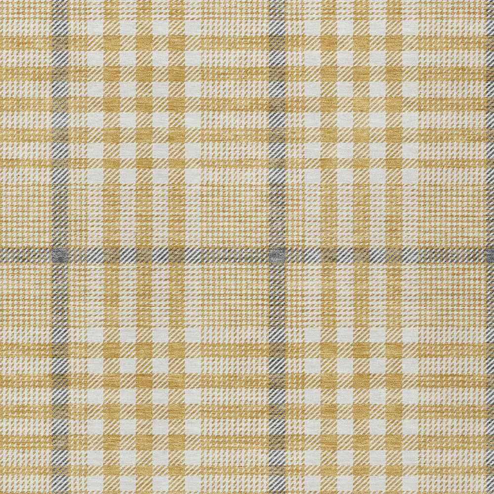 9' X 12' Gold Gray And Beige Plaid Washable Indoor Outdoor Area Rug