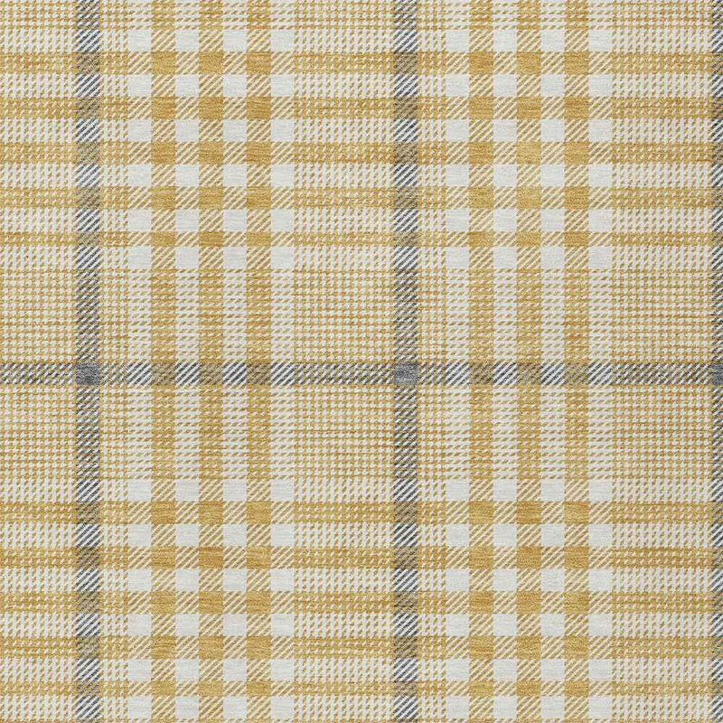 9' X 12' Gold Gray And Beige Plaid Washable Indoor Outdoor Area Rug