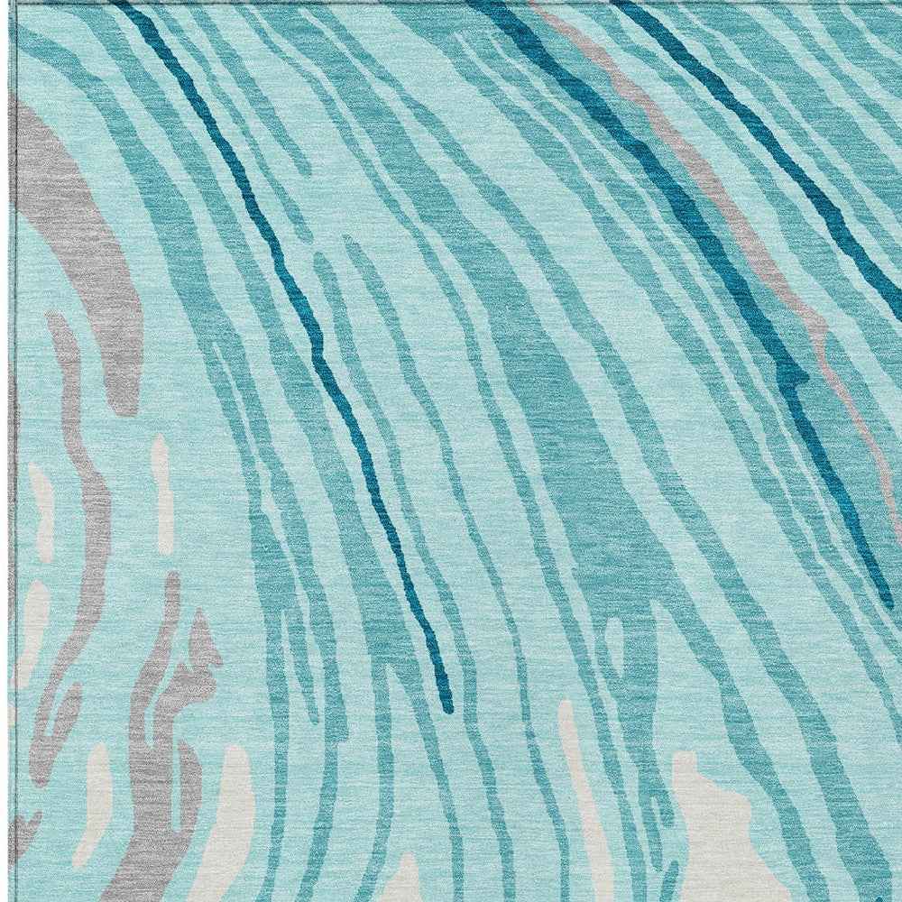 10' X 14' Turquoise Teal Blue And Gray Abstract Washable Indoor Outdoor Area Rug