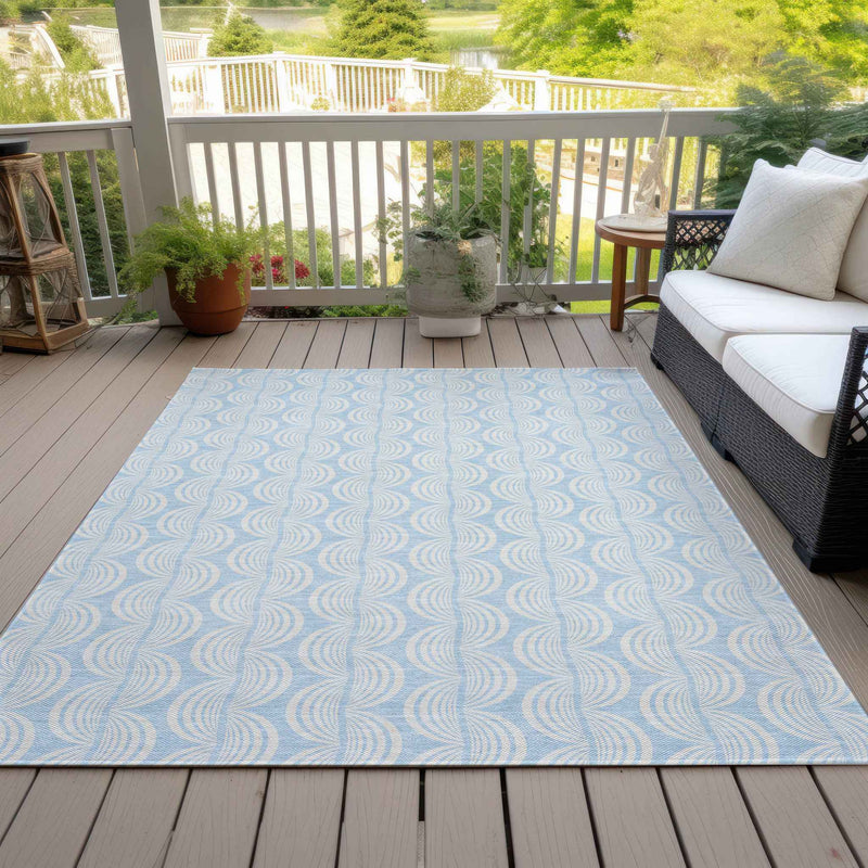 3' X 5' Sky Blue And Beige Ogee Washable Indoor Outdoor Area Rug