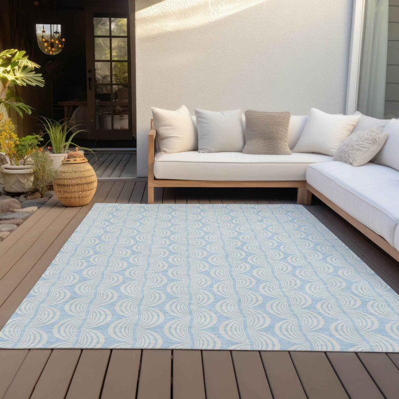 3' X 5' Sky Blue And Beige Ogee Washable Indoor Outdoor Area Rug