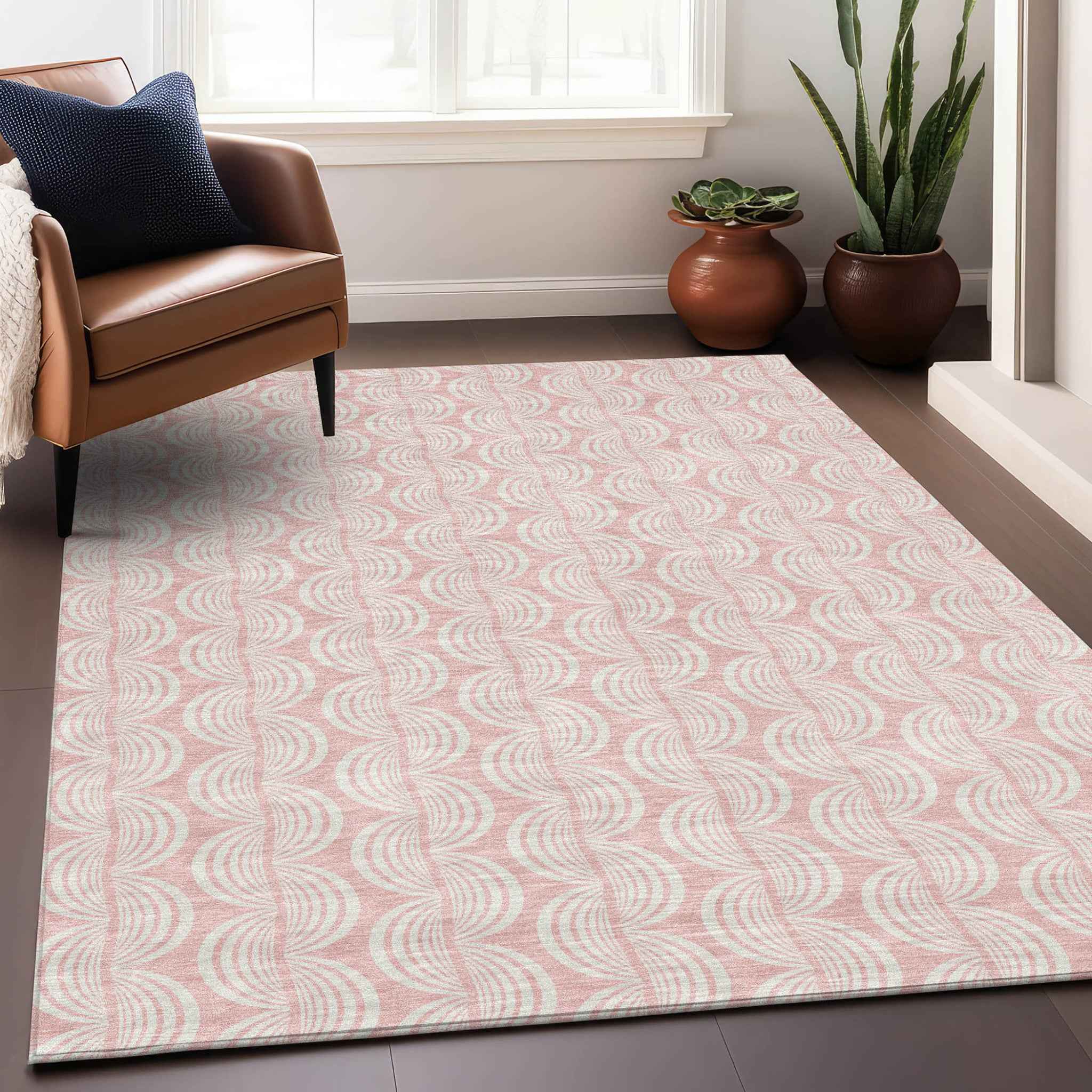 3' X 5' Pink And Gray Ogee Washable Indoor Outdoor Area Rug