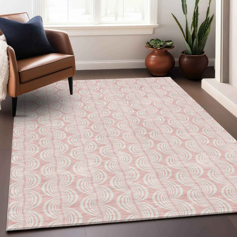 3' X 5' Pink And Gray Ogee Washable Indoor Outdoor Area Rug