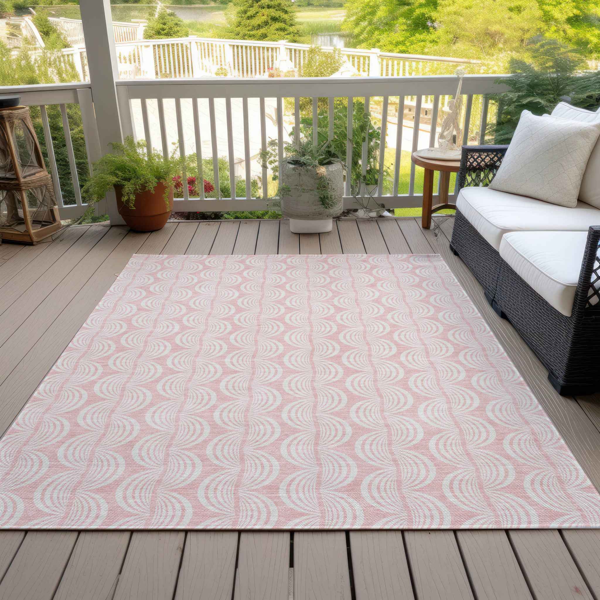 3' X 5' Pink And Gray Ogee Washable Indoor Outdoor Area Rug