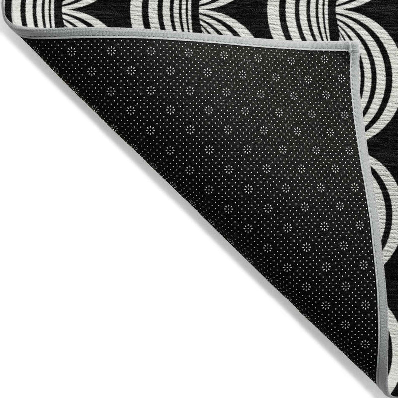 10' X 14' Black And Ivory Ogee Washable Indoor Outdoor Area Rug