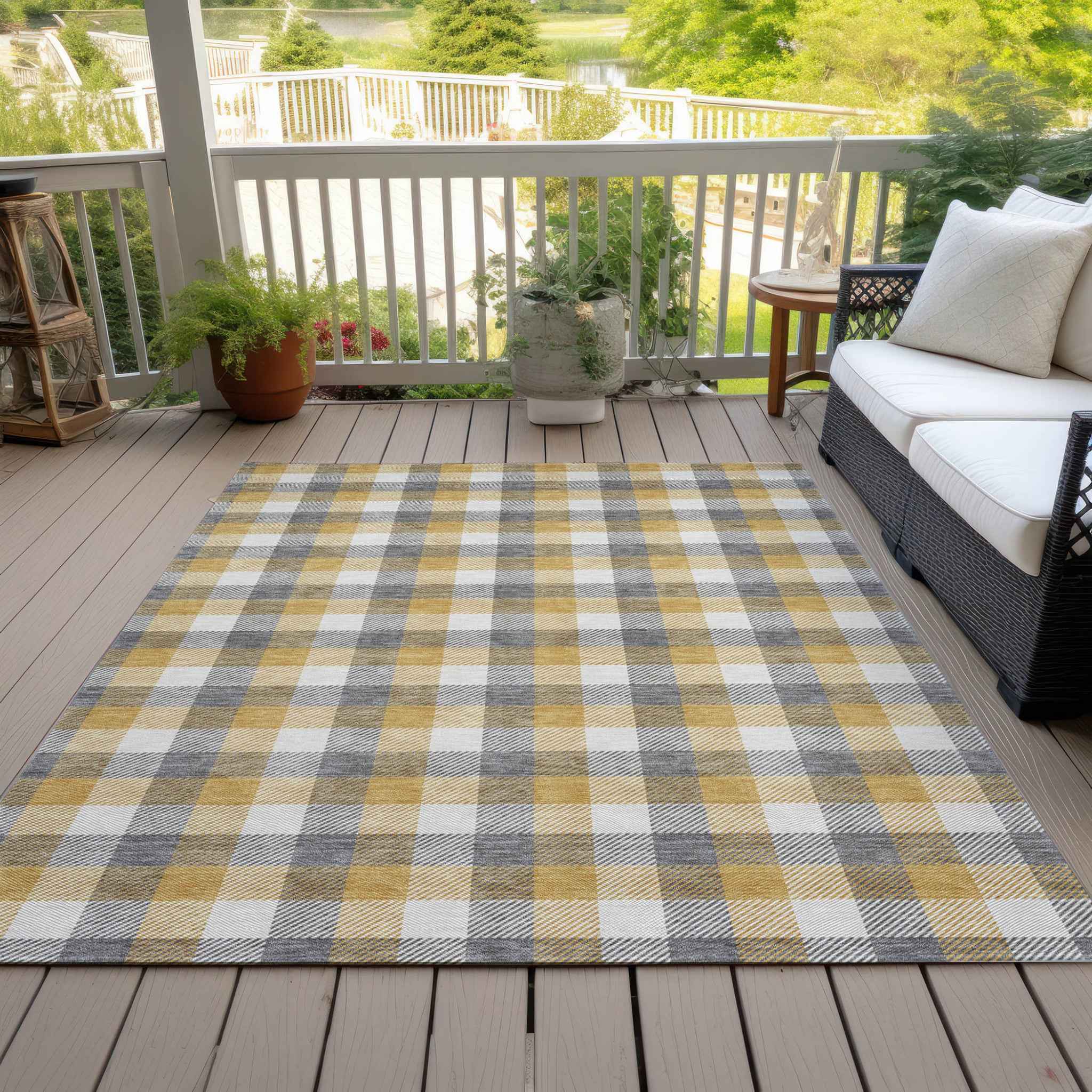3' X 5' Gray Tan And Beige Plaid Washable Indoor Outdoor Area Rug
