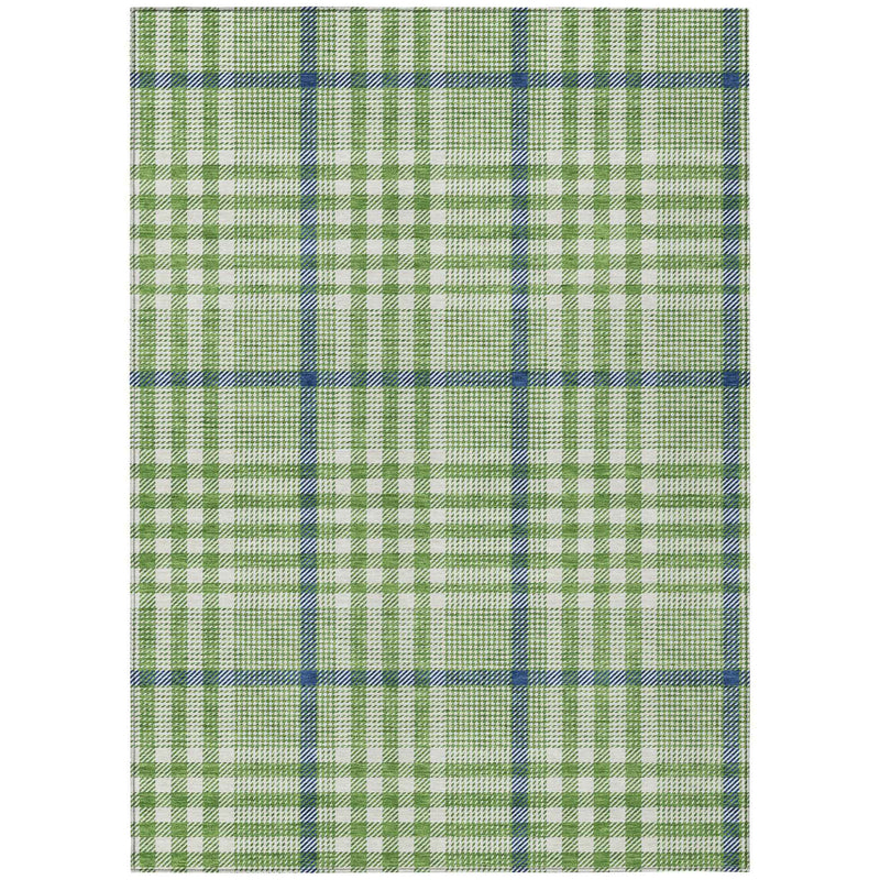 8' X 10' Green And Ivory Plaid Washable Indoor Outdoor Area Rug