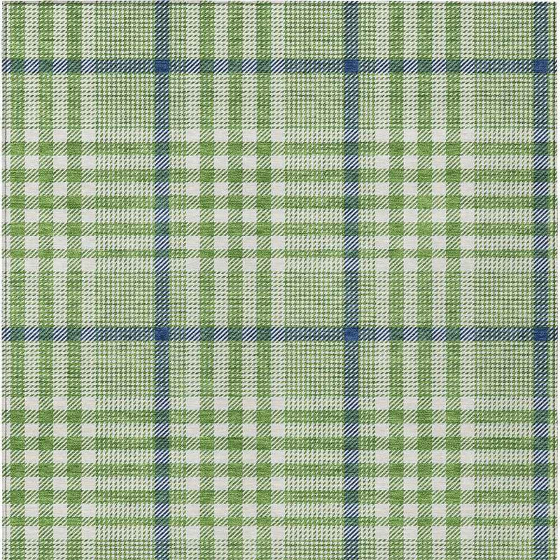 8' X 10' Green And Ivory Plaid Washable Indoor Outdoor Area Rug