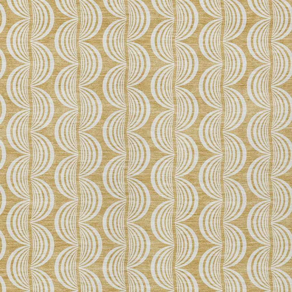 9' X 12' Gold And Beige Ogee Washable Indoor Outdoor Area Rug