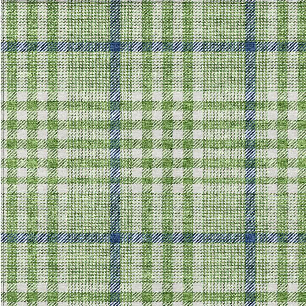 8' X 10' Green And Ivory Plaid Washable Indoor Outdoor Area Rug