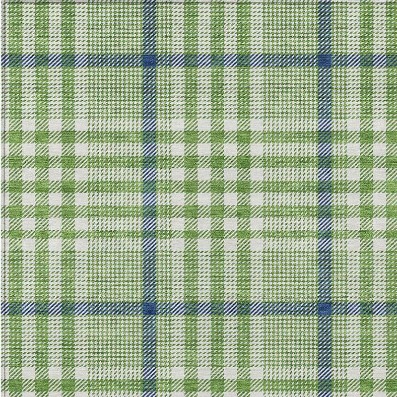 8' X 10' Green And Ivory Plaid Washable Indoor Outdoor Area Rug
