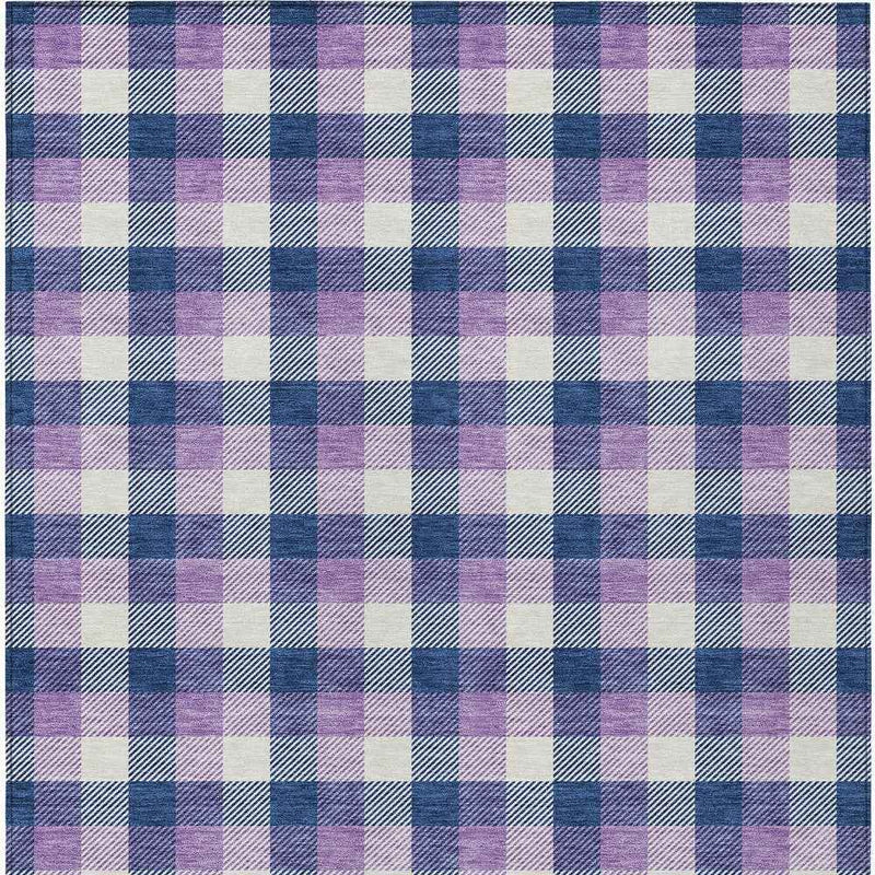 8' X 10' Navy Blue Purple And Beige Plaid Washable Indoor Outdoor Area Rug