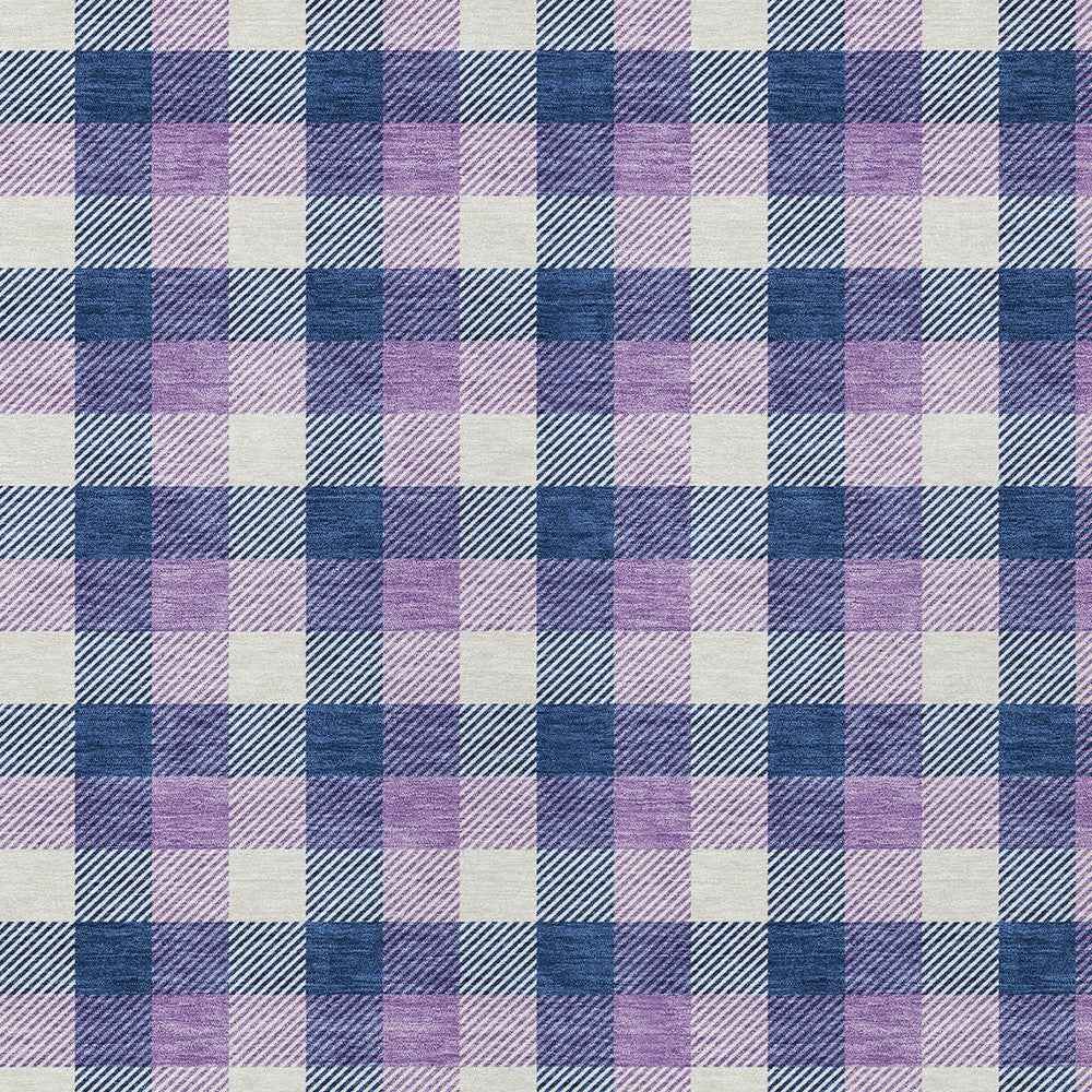 8' X 10' Navy Blue Purple And Beige Plaid Washable Indoor Outdoor Area Rug